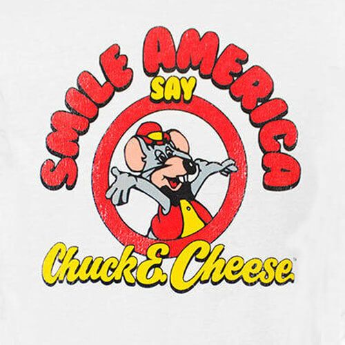 Chuck E Cheese's Say Smile America T-shirt White Mens Retro Restaurant Tee